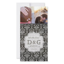 Save the Date Black & White Damask Filligree Card