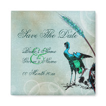 Save the date blue brown crane swirls
