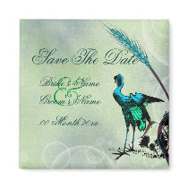 "Save the date" blue green bird swirls