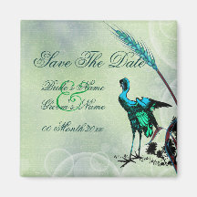 "Save the date" blue green bird swirls Fridge Magnets