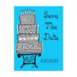 Save The Date Blue Wedding Cake Postcard