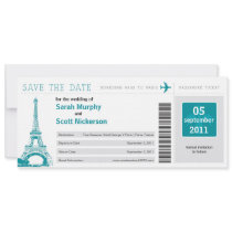 Save the Date Boarding Pass to Paris France Personalised Invitation