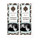 Save the Date Book Mark Favors Brown Tiffan Damask Postcards