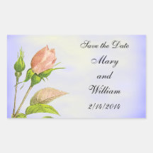 Save the Date Botanical Pink Rosebud Rectangle Stickers