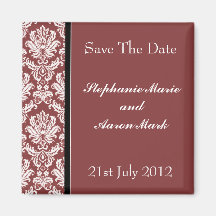 Save The Date -  Burgundy Classic Damask Refrigerator Magnet