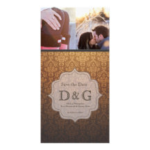 Save the Date Caramel Damask Filligree Photo Card
