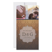Save the Date Caramel Damask Filligree Photo Card