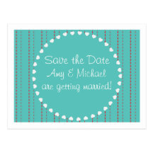 Save the Date - Casual hearts and stripes Postcard