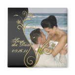Save the Date Classy Black & Gold Floral Magnet