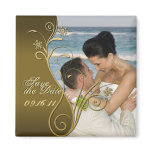 Save the Date Classy Brown & Gold Floral Magnet