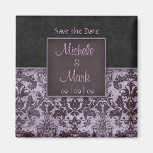 Save the Date Damask Magnet Purple