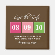 Save The Date: Date Blocks - Fuchsia Green Refrigerator Magnets