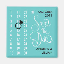 Save the Date Diamond Calendar Grid (teal) Fridge Magnets
