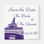 Save the Date Eiffel Tower in Purple Fridge Magnet
