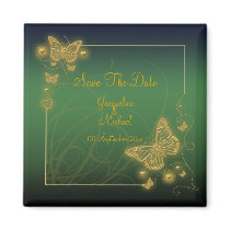 "Save the date" emerald green butterfly gold black