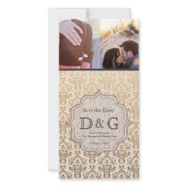 Save the Date Gold Champagne Damask Fillagree Card