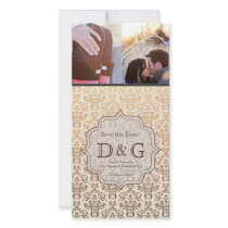 Save the Date Gold Vanilla Damask Fillagree Card