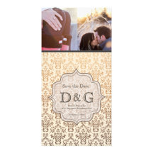 Save the Date Gold Vanilla Damask Fillagree Card Photo Cards