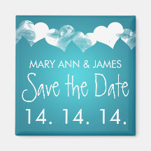 Save The Date Grunge Hearts Turquoise Magnets