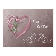 Save the Date - Hearts and swans. Postcard