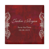 Save the Date Magnet Antique Roses Red