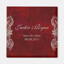 Save the Date Magnet Antique Roses Red