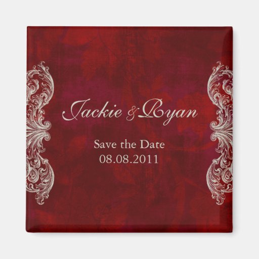 Save the Date Magnet Antique Roses Red