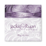 Save the Date Magnet Floral Leaf Purple Silver