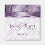 Save the Date Magnet Floral Leaf Purple Silver