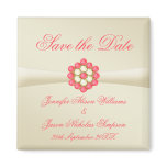 Save the Date Magnet Ivory with Pearls & Ruby Gems