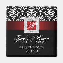Save the Date Magnet Jewel Brooch Red Black White