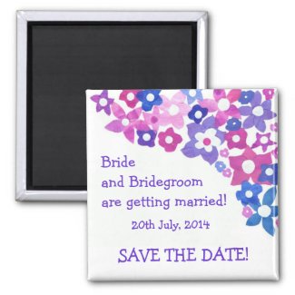 'Save the Date' Magnet, Pink and Blue Flowers