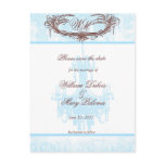 Save the Date Monogram Aqua Chandelier and Damask postcards