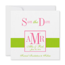Save the Date Monograms for Weddings Green Pink Custom Invite