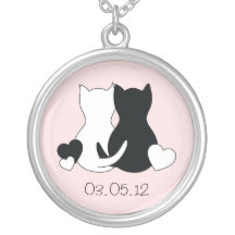Save the date  necklace, cat, kitten, pink heart.