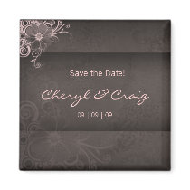Save the Date Pink Brown Floral Fridge Magnet