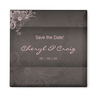 Save the Date Pink Brown Floral Fridge Magnet by BestCards