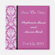 Save The Date -  Plum Classic Damask Fridge Magnets