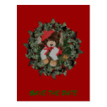 Save The Date Plush Bear Wreath Holiday Postcard