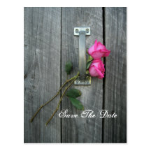 Save the Date Postcard - Two Roses and Barn Door