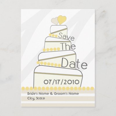 Save The Date Postcard Yellow Dots Wedding Cake by JillsPaperie