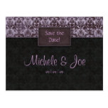 Save the Date Purple Black Damask Postcard