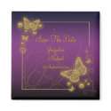 "Save the date" purple gold butterfly magnets