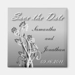 Save the Date Silver Black and White Floral Magnet