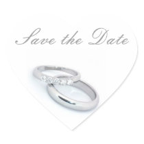 Save the Date/Silver Wedding Bands Heart Stickers