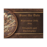 Save the date steampunk gears gold brown postcards