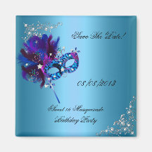 Save The Date Sweet 16 Masquerade Blue Refrigerator Magnet