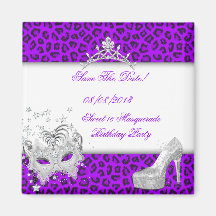 Save The Date Sweet 16 Masquerade Purple Refrigerator Magnet