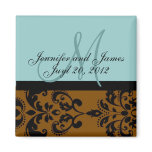 Save the Date Tiffany Brown Damask Wedding Magnet