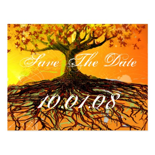 Save The Date Tree Roots - Orange and Brown Post Cards